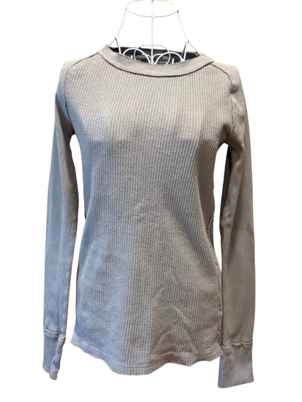 Free People We The Free Waffle Knit Thermal Top Long Sleeve Stretch Tan S